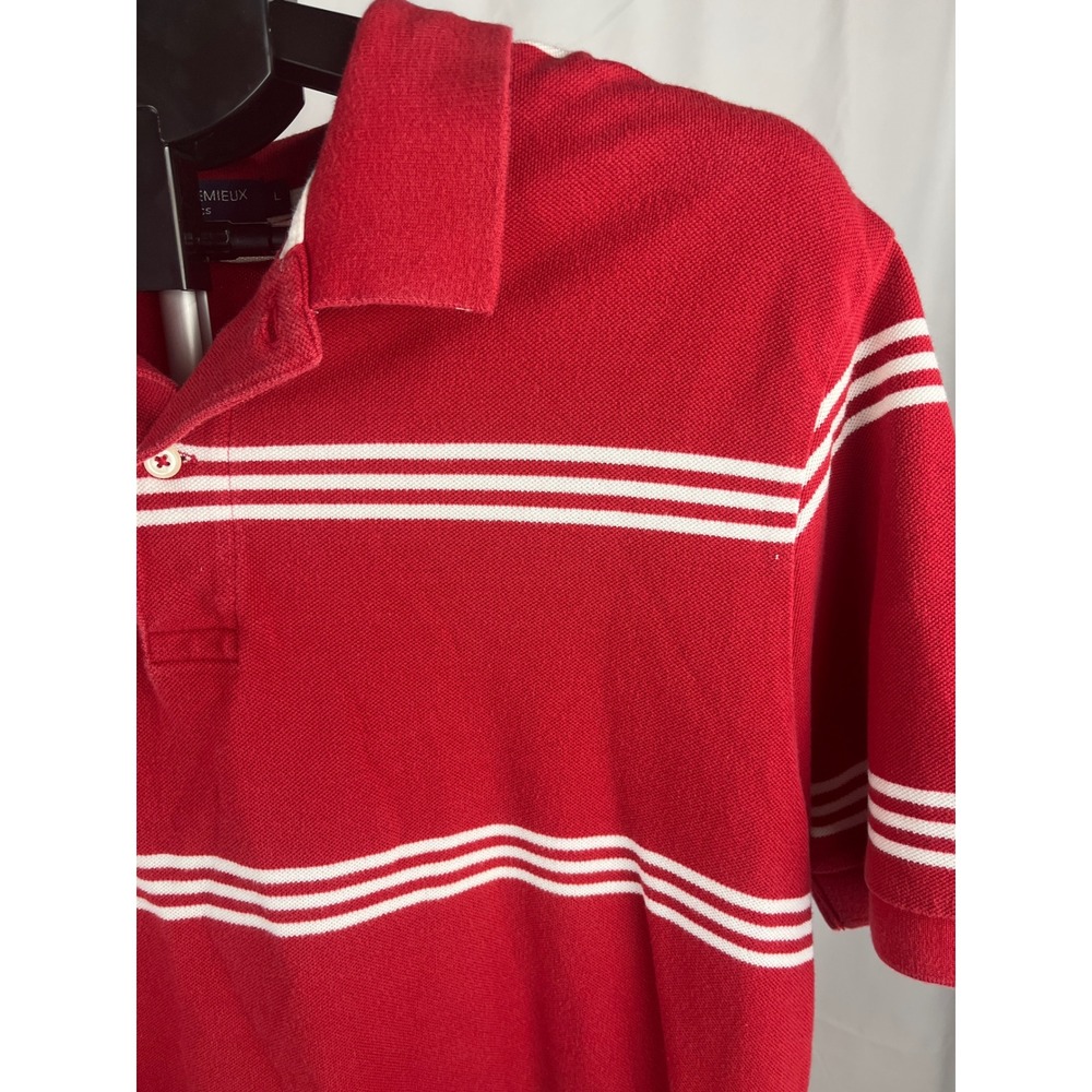 Daniel Cremieux Classics Mens Polo Shirt Red Striped‎ Tailored Fit Large